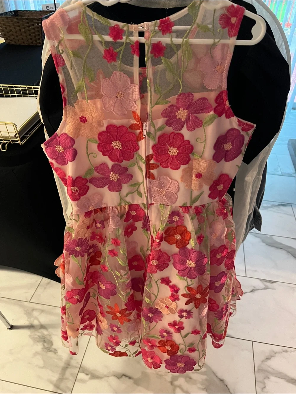 Girls Pink Floral Embroidered Party Dress